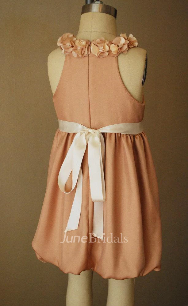 Pink Bubble Dress With Chiffon Flower Neck