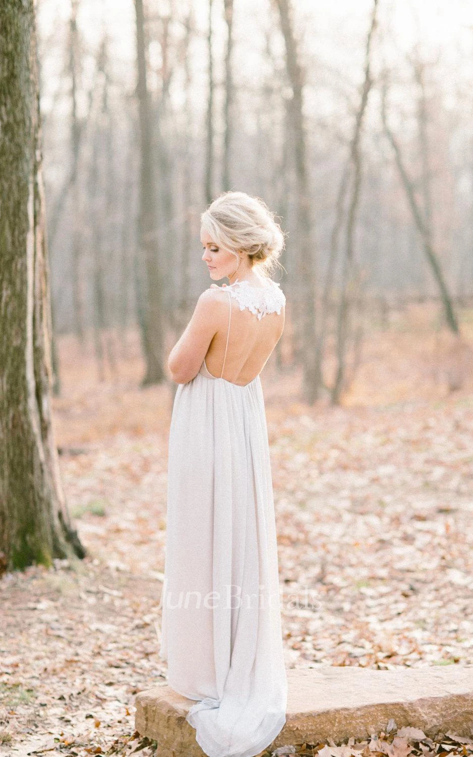 V-Neck Sleeveless Backless Long Chiffon Wedding Dress With Ruching