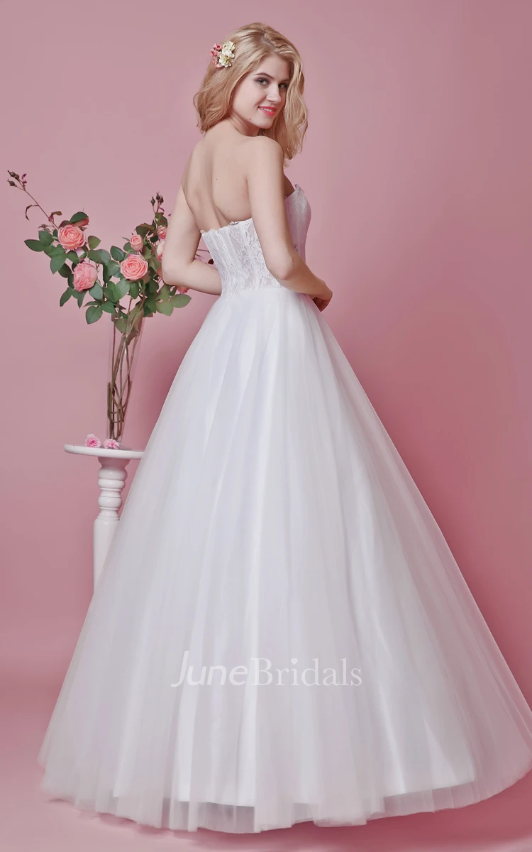 Sweetheart A-line Lace and Tulle Gown With Embroidery