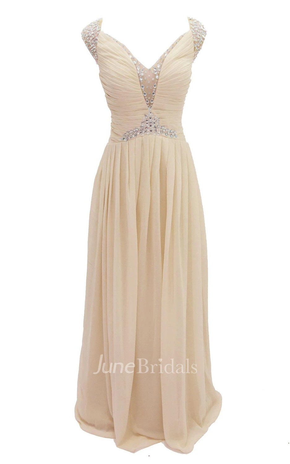 Sleeveless Crystal Stone Bodice Long Layered Chiffon Dress