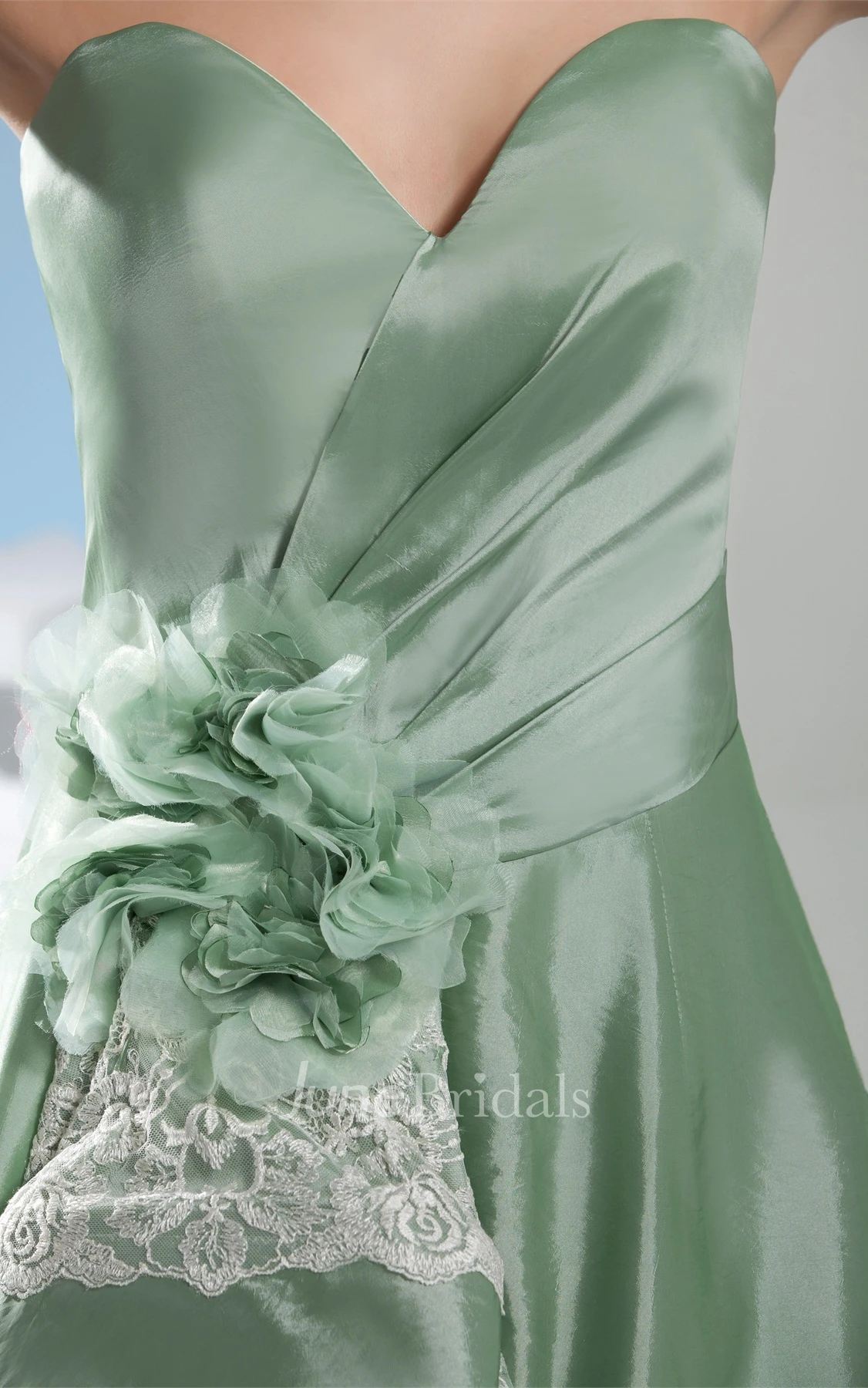 Sweetheart Satin A-Line Gown with Appliques and Flower