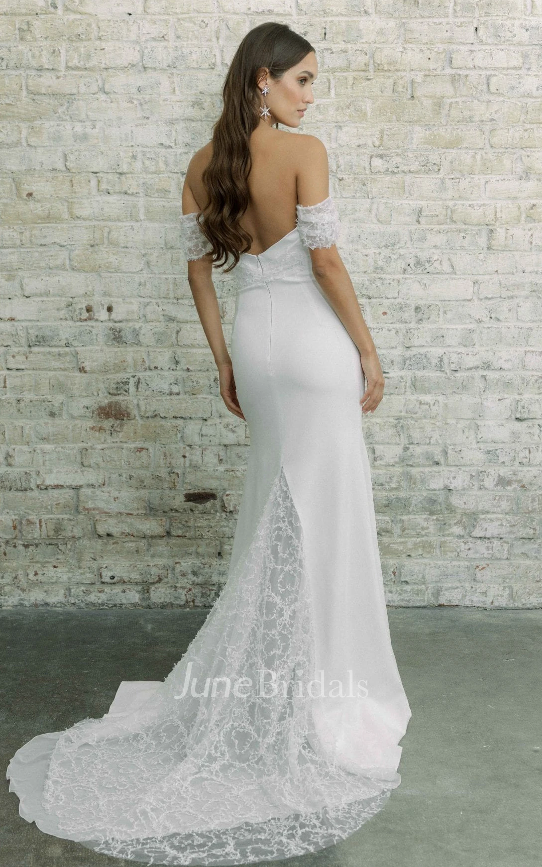 Simple Sheath Floor-length Court Train Satin Off-the-shoulder Sleeveless Wedding Dress