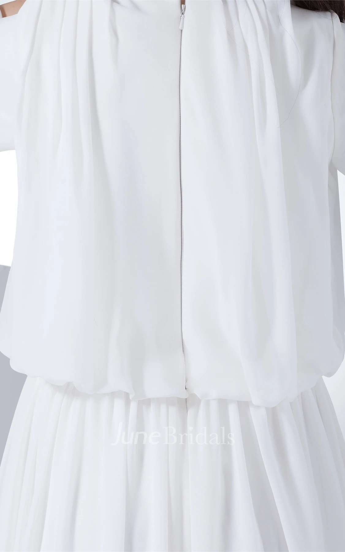 3-4 Sleeve High-Neck A-Line Chiffon Dress with Pleats and Zipper Back