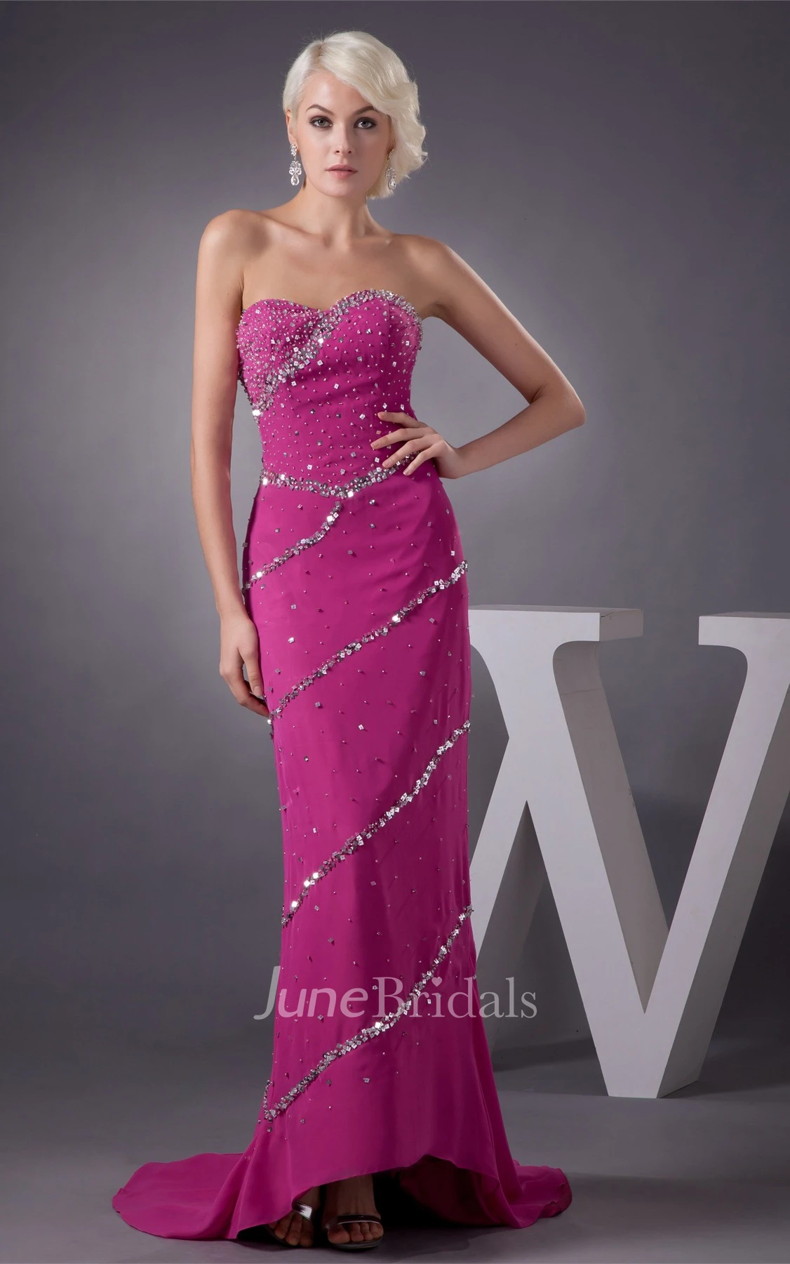 Sweetheart Chiffon High-Low Dress with Beading and Brush Train