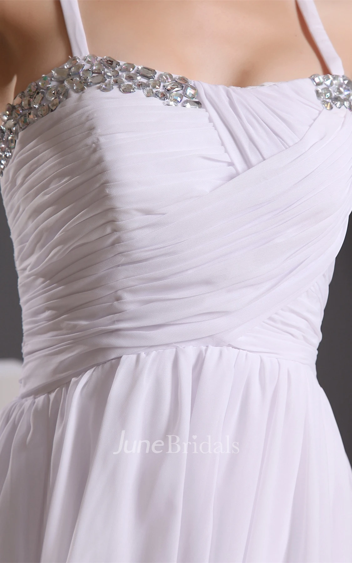 Chiffon Ruched Floor-Length Dress with Spaghetti-Straps and Side Draping