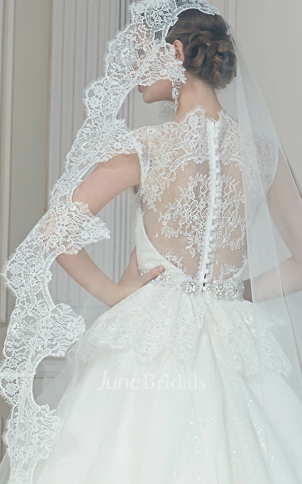 A-Line Floor-Length Bateau-Neck Sleeveless Illusion Tulle Dress With Sequins And Beading