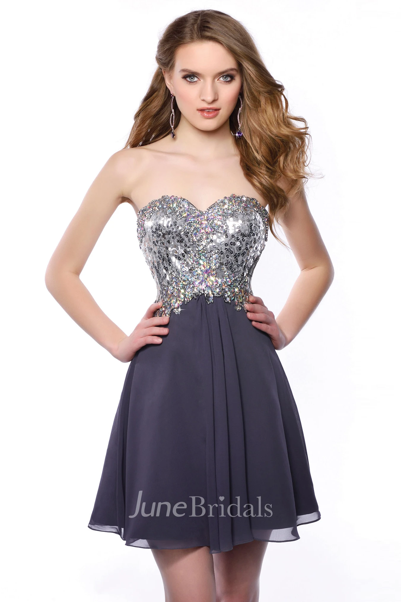 Chiffon Short A-Line Sweetheart Bling Corset Homecoming Dress With Pleats