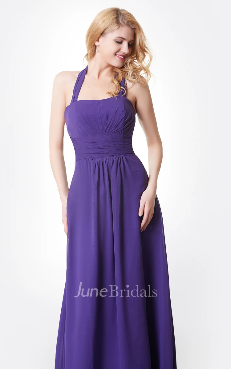 Halter A-line Long Chiffon Dress With Ruching