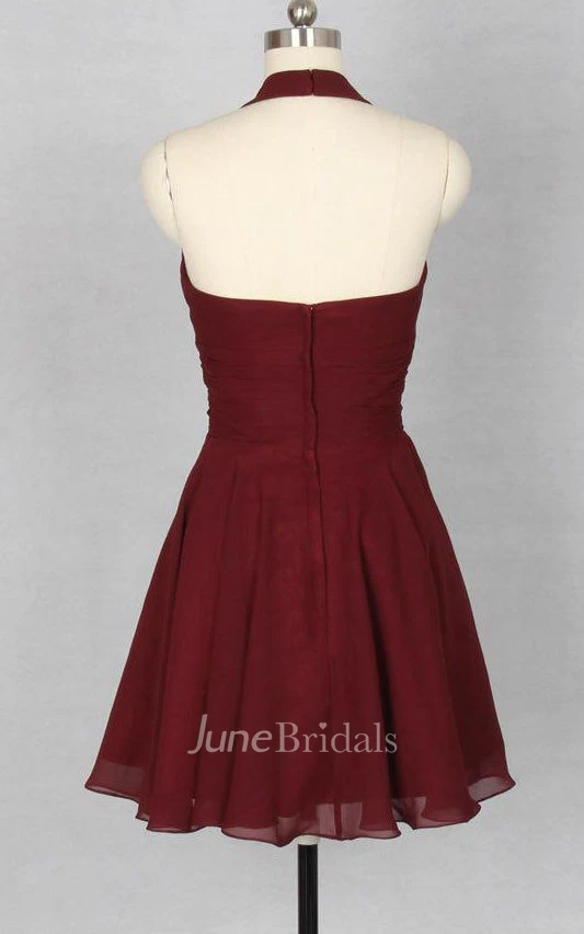 Wine Red Halter Chiffon Bridesmaid Dress
