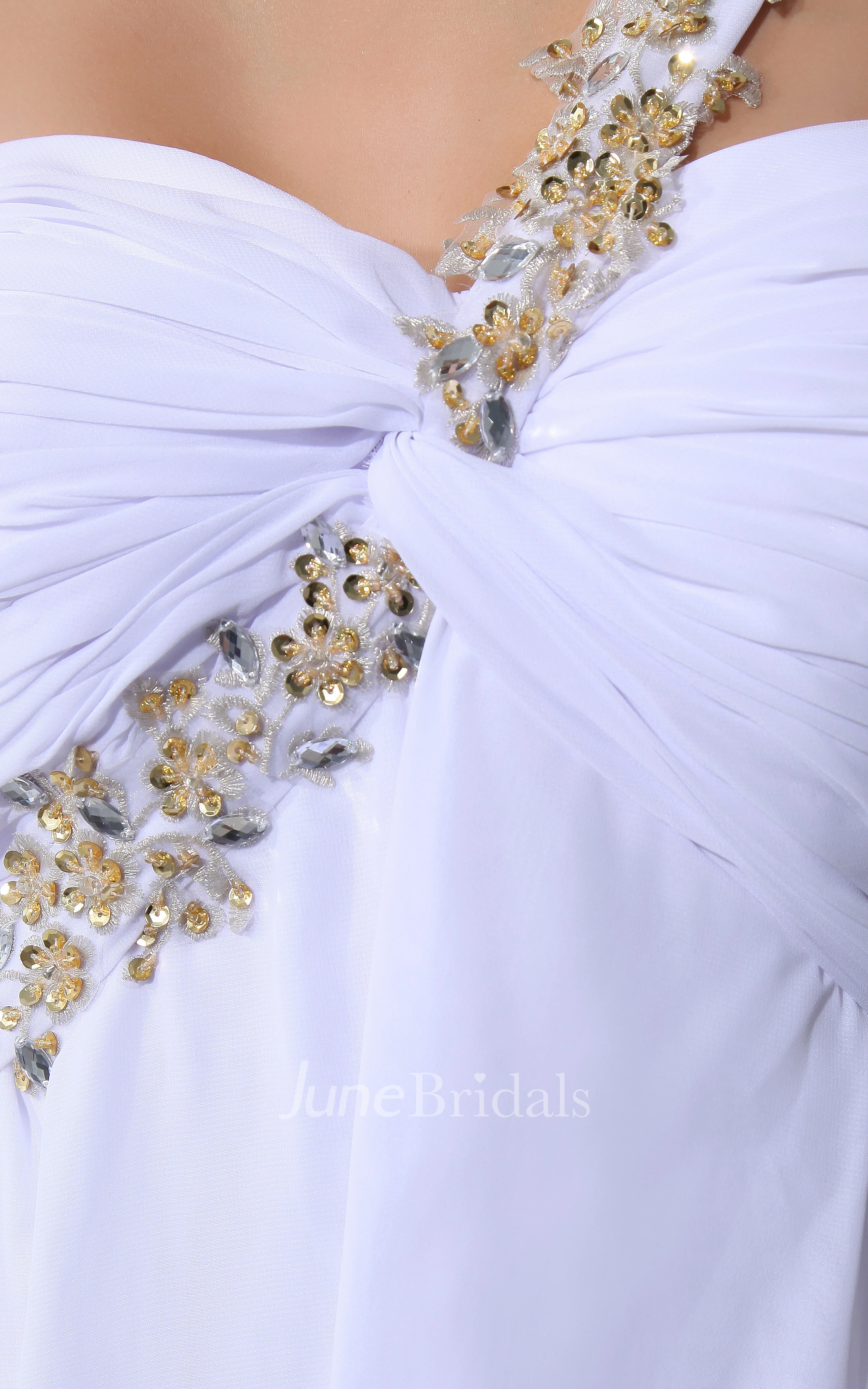 Fairy Sweetheart Chiffon Midi Dress With Ruching and Beaded Strap