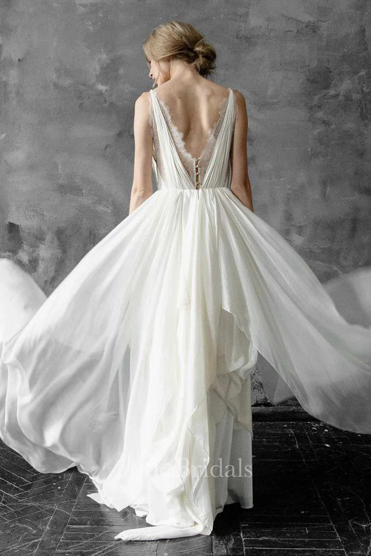 Plunged Sleeveless Chiffon Floor-Length Dress With Pleats And Draping