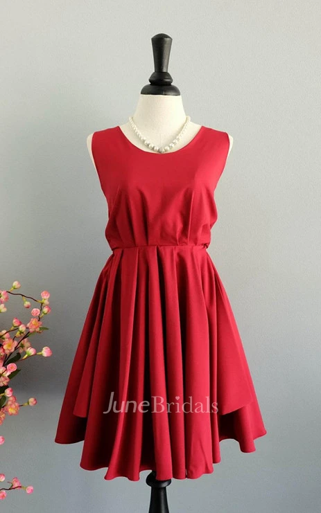 Sleeveless Short A-line Satin Dress With Bow And Open Back