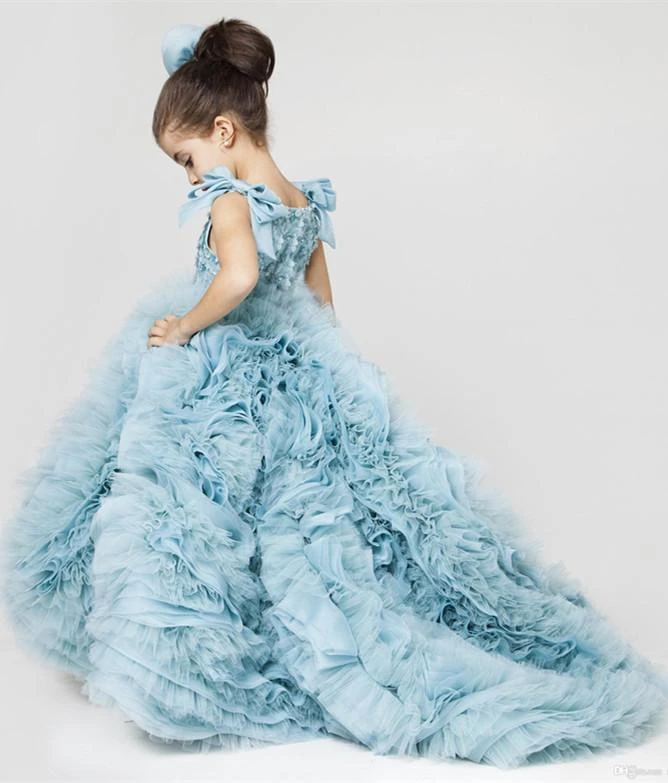 Attractive Ruffles Court Train Flower Girl Dress Beadings Bowknot