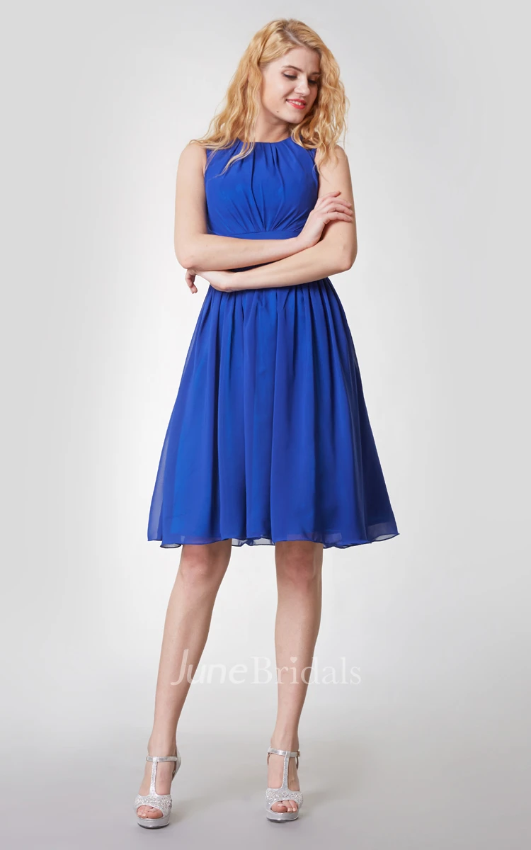 Amazing High-Neck Knee Length Chiffon Dress With Pleats