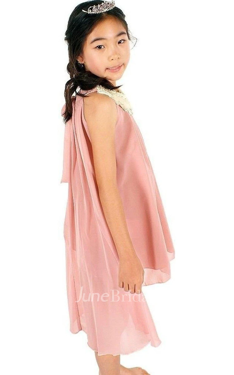 Sleeveless A-line High-low Pleated Dress With Bow