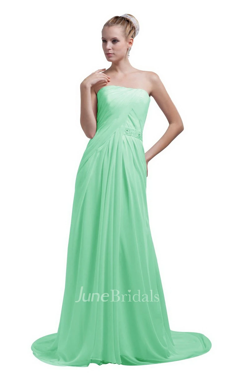 Train Strapless Chiffon A-line Gown With Beaded Band
