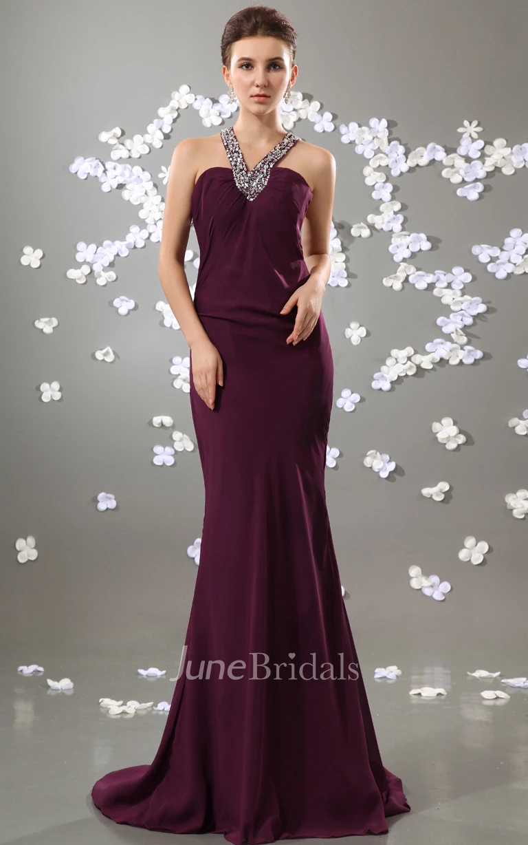 Siren Sleeveless Dress With Brush Train And Beaded Strap