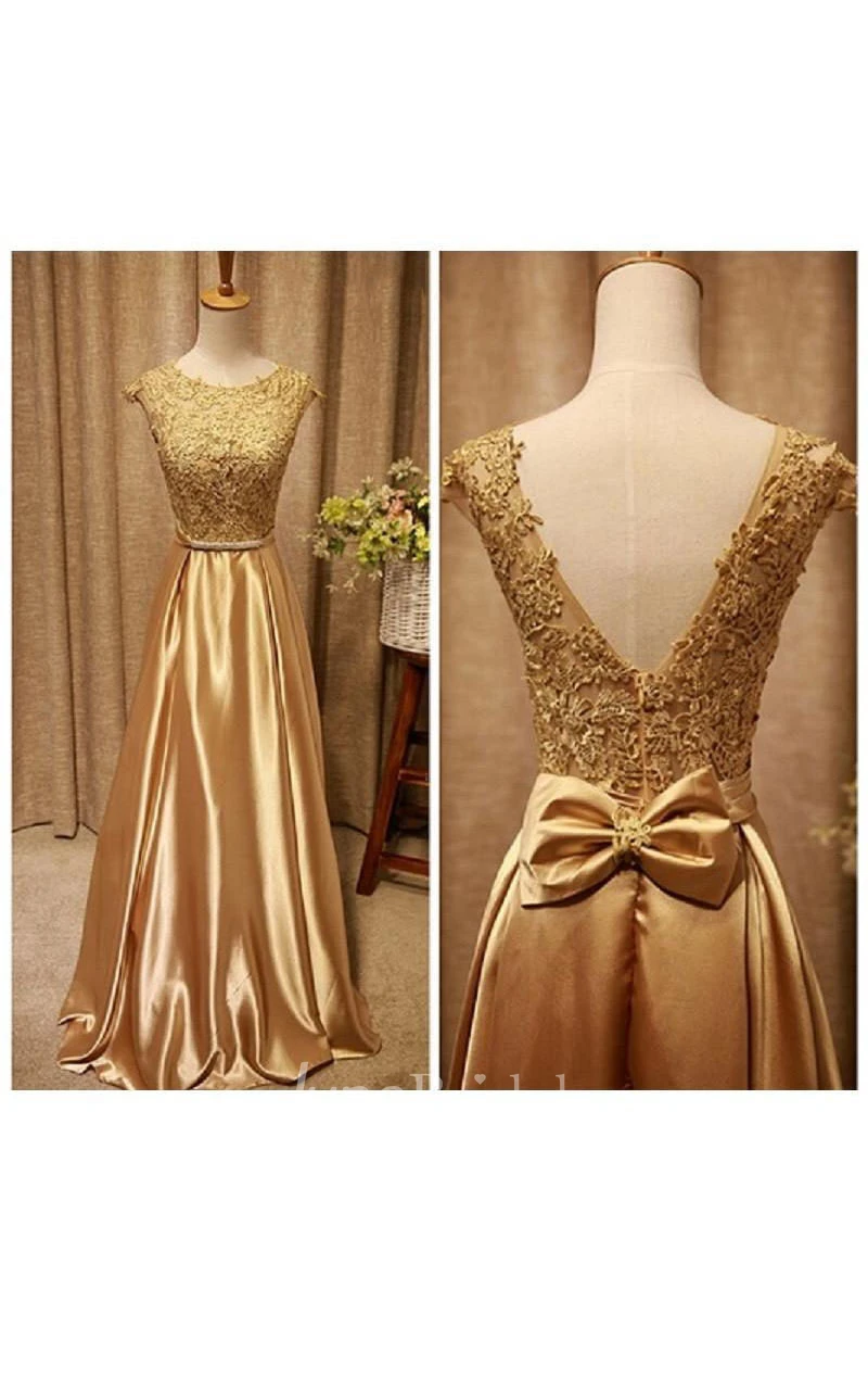 Sleeveless Bow Sash Lace Satin Dress