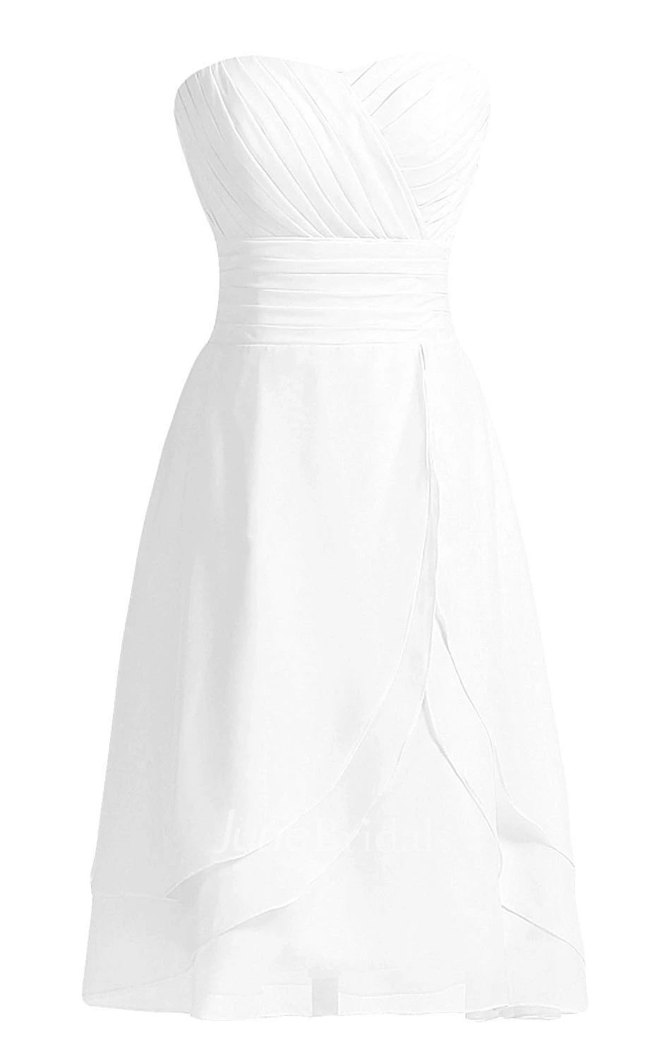 Sweetheart Asymmetrical Bodice Knee-length Layered Chiffon Dress