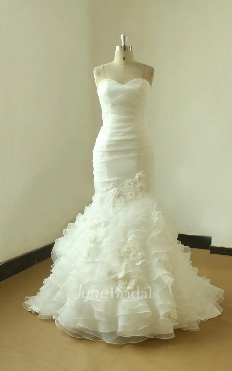 Sweetheart Organza Weddig Dress With Flower