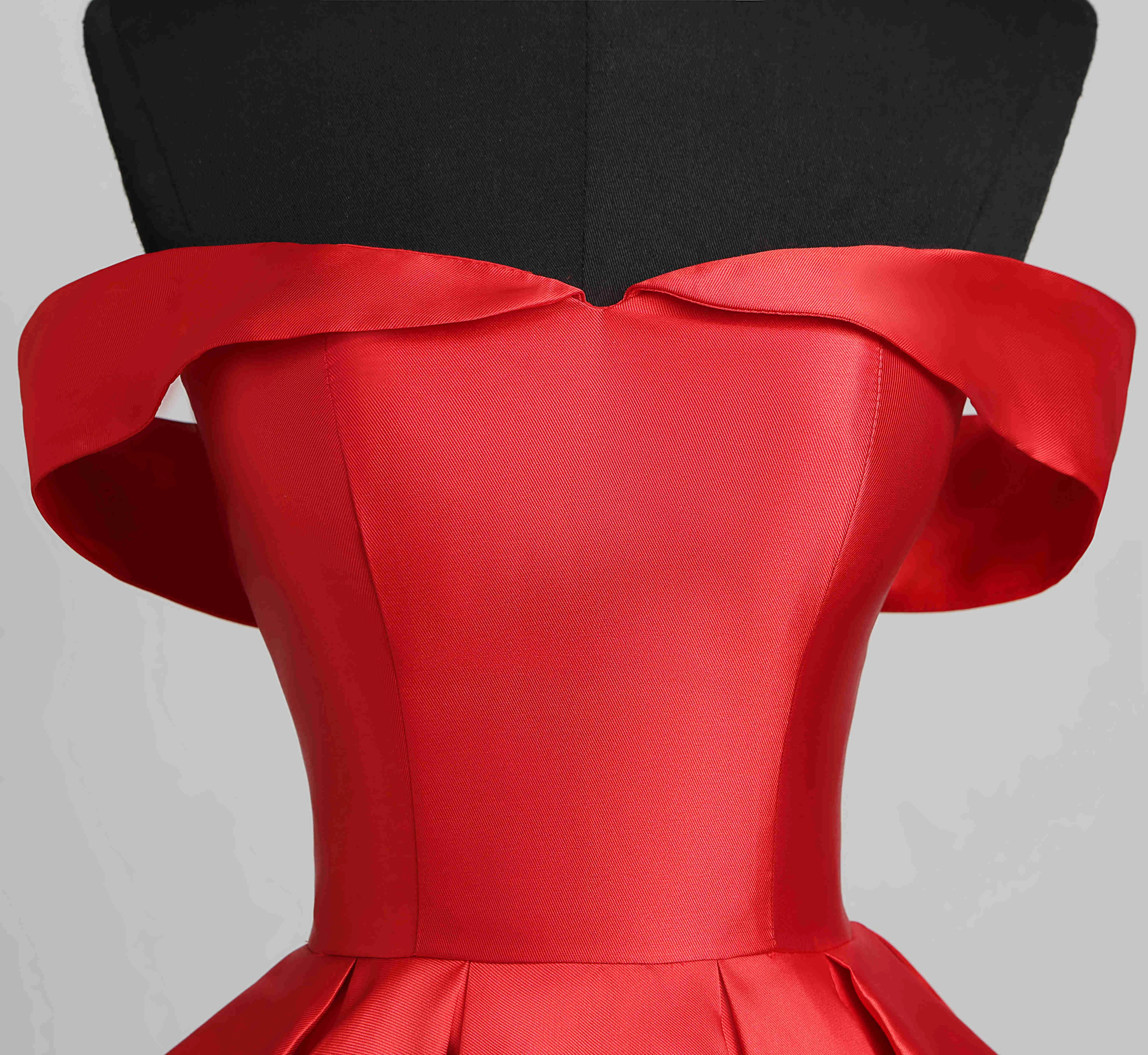 A-Line Off-the-shoulder Satin Elegant Romantic Short Mini Sleeveless Open Back Zipper Dress