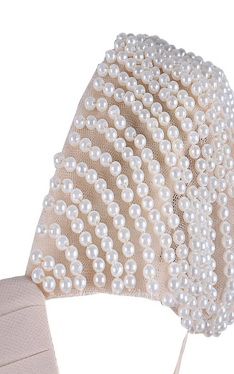 Beaded Lace Appliqued A-line Gown With Satin Band