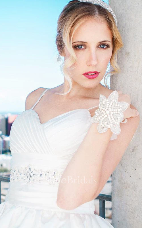 Spaghetti A-Line High Neck Dress With Ruching And Waist Jewellery