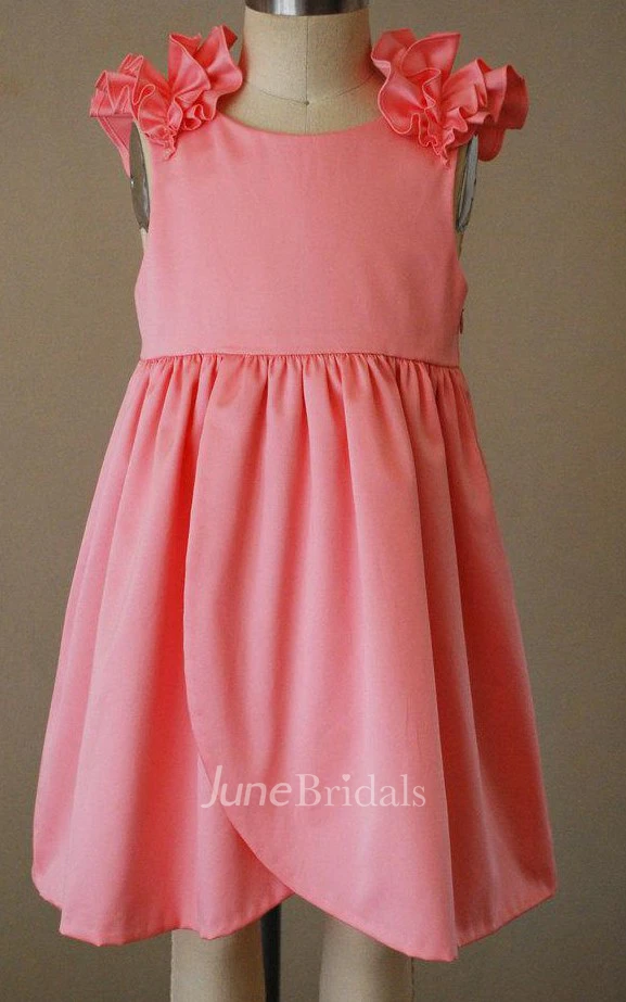 Pink Ruffle Scooped Back Dress with Cap Sleeve