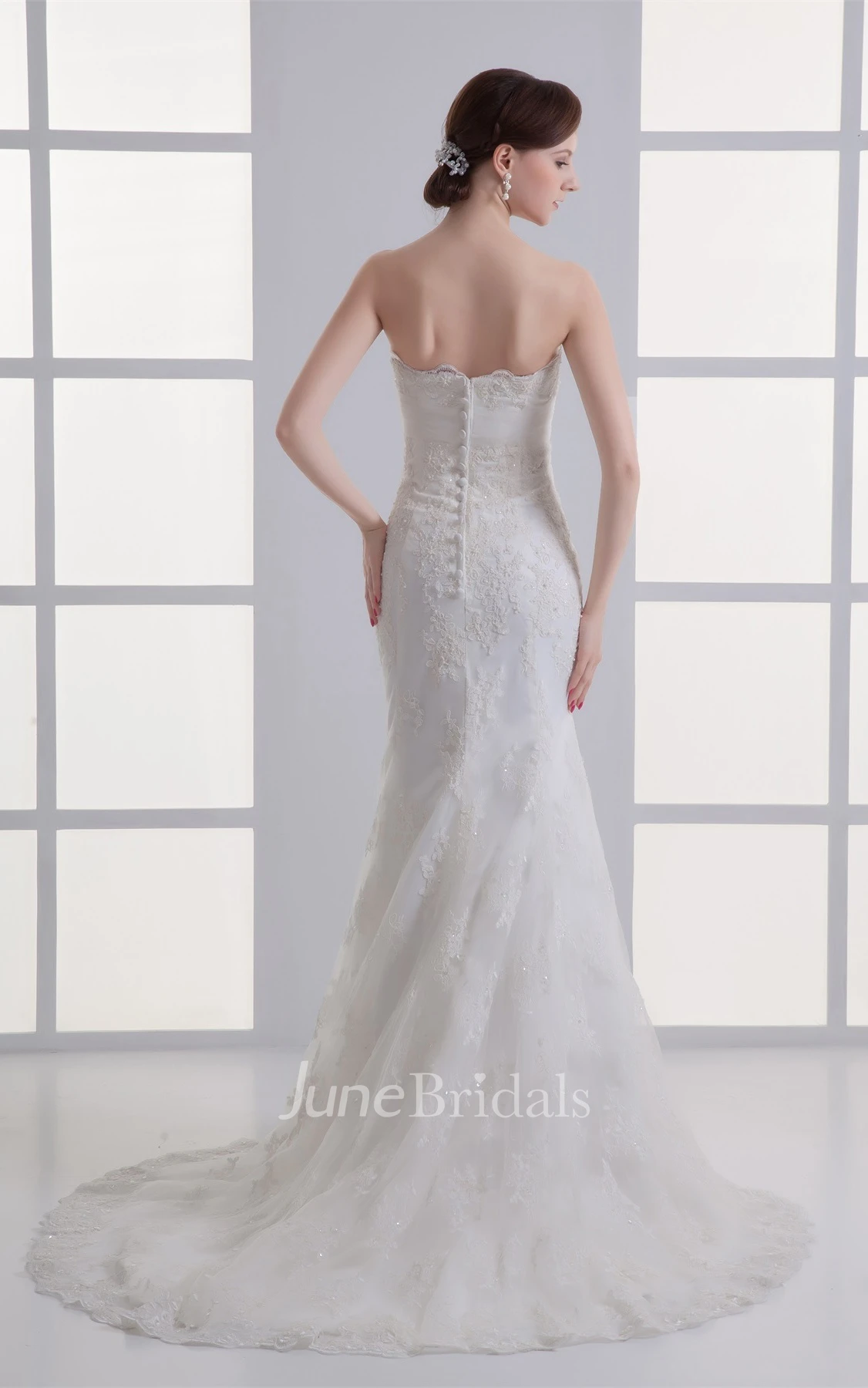 strapless lace mermaid gown with bolero and court train