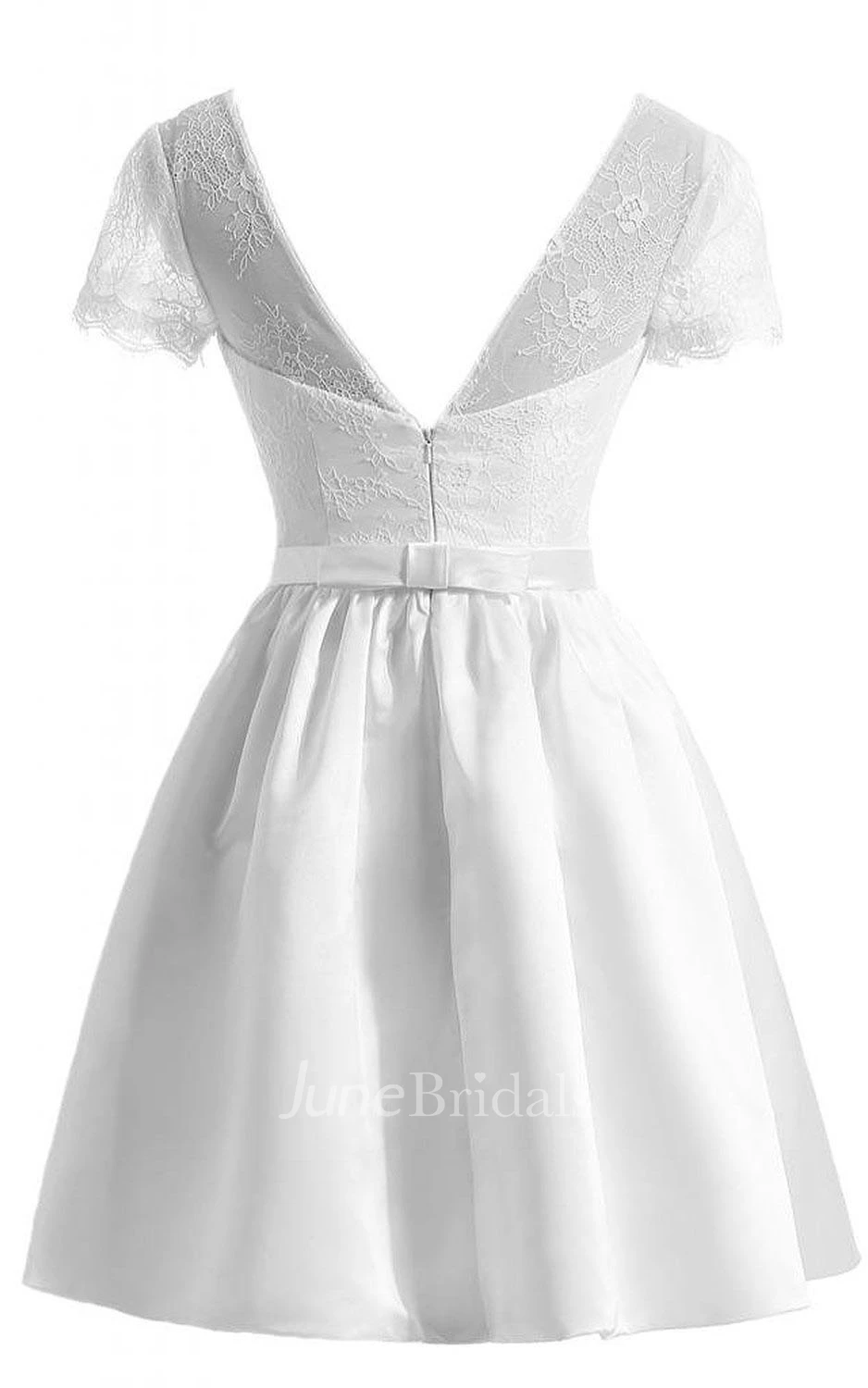 Short Sleeve Lace Bodice Short Satin Dress