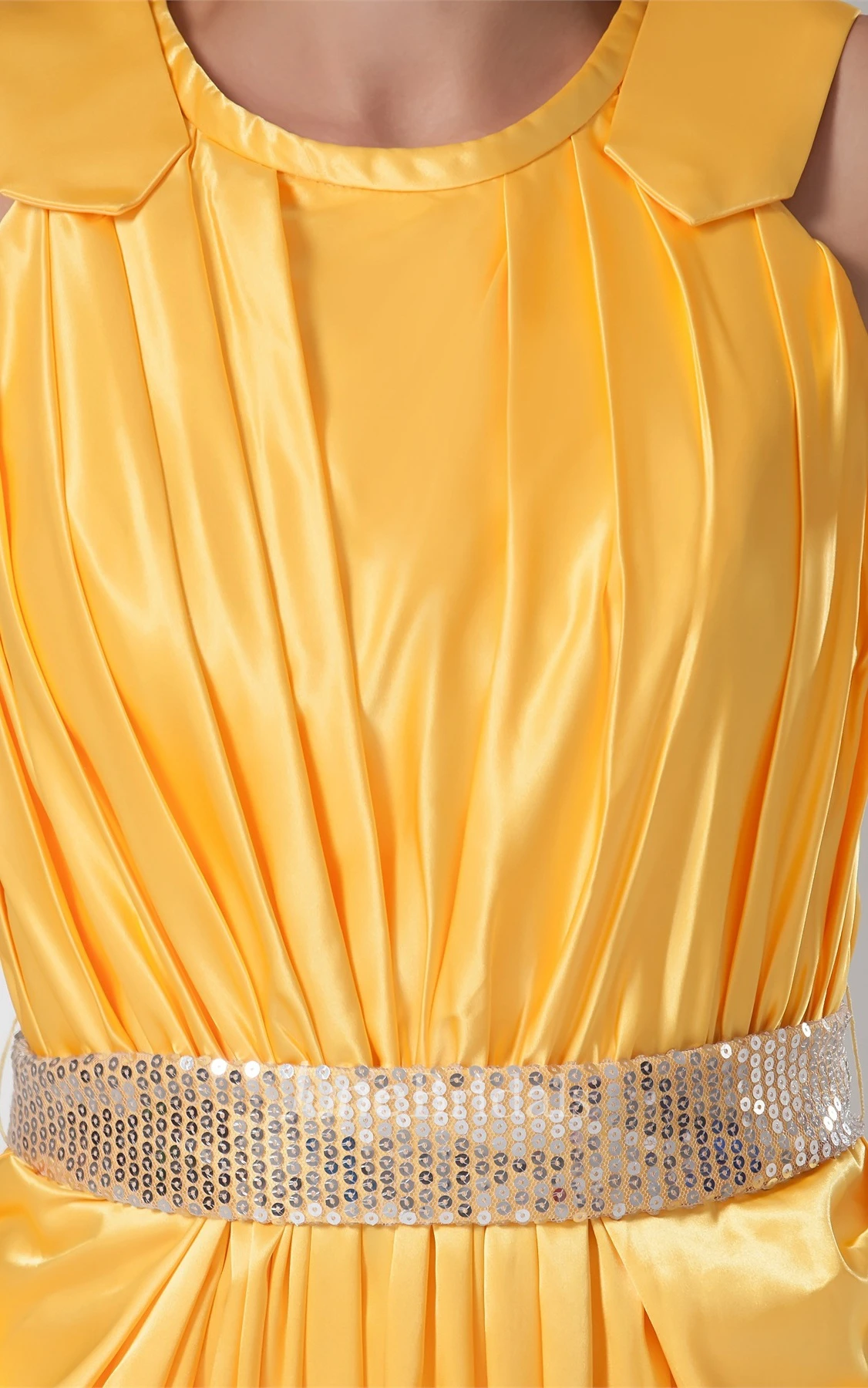 Caped-Sleeve Ruched Ankle-Length Dress with Gemmed Waist