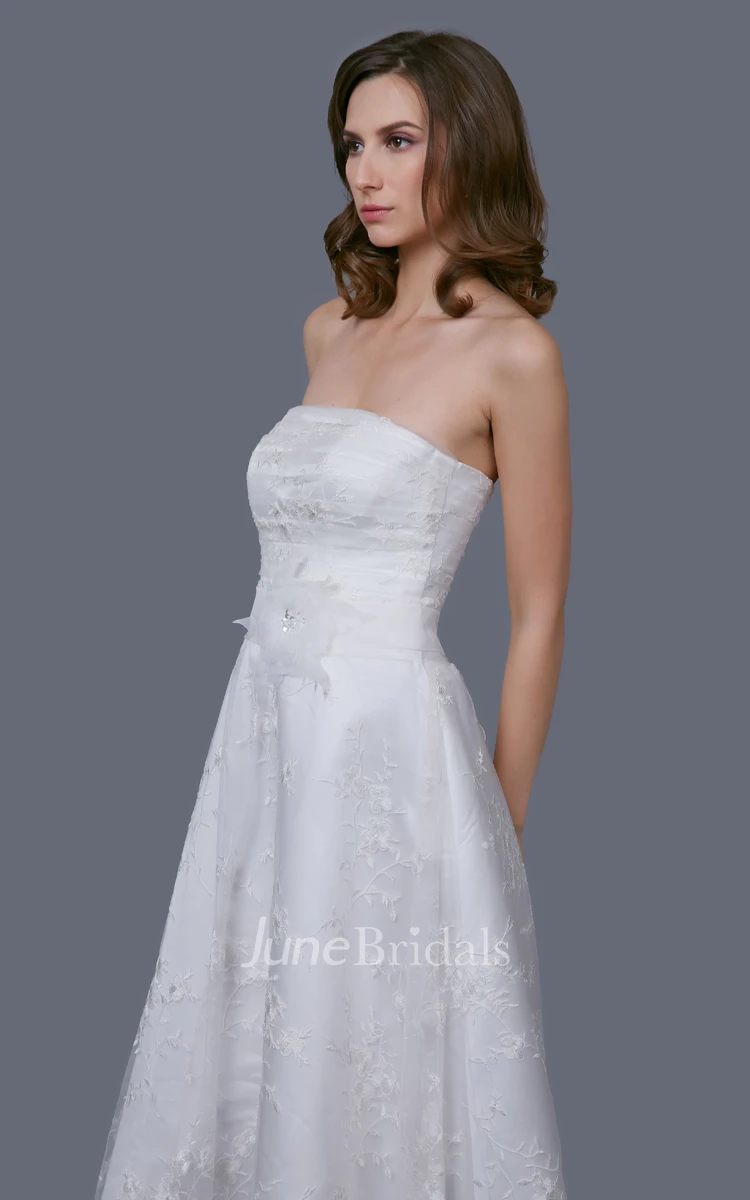 Glamour Tea-length Organza Gown With Floral Sash