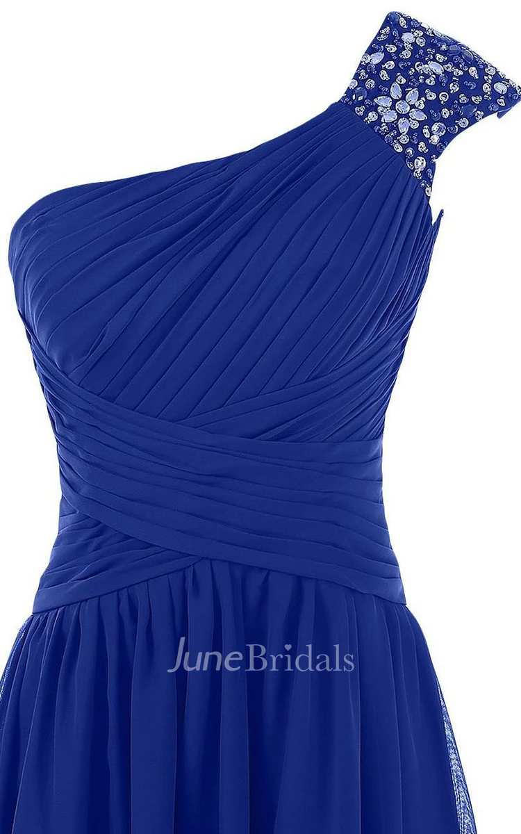 One-shoulder Crystal-beaded A-line Gown With Criss-cross