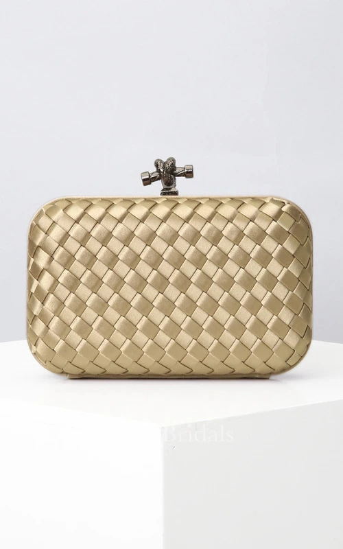 Woven Satin Clutch with Top Clasp