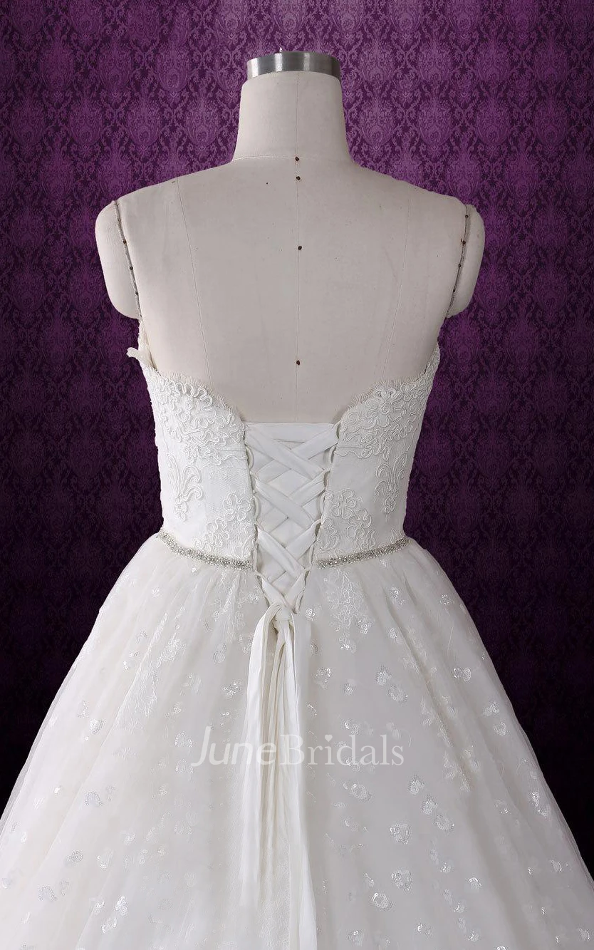 Sleeveless Sweetheart Wedding Dress With Beading Sash And Corset Back