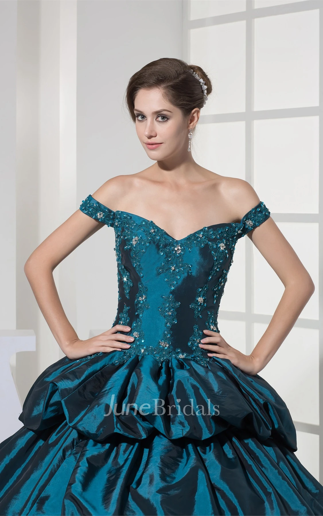 Strapped Pick-Up Ball Gown with Appliques and Corset Back