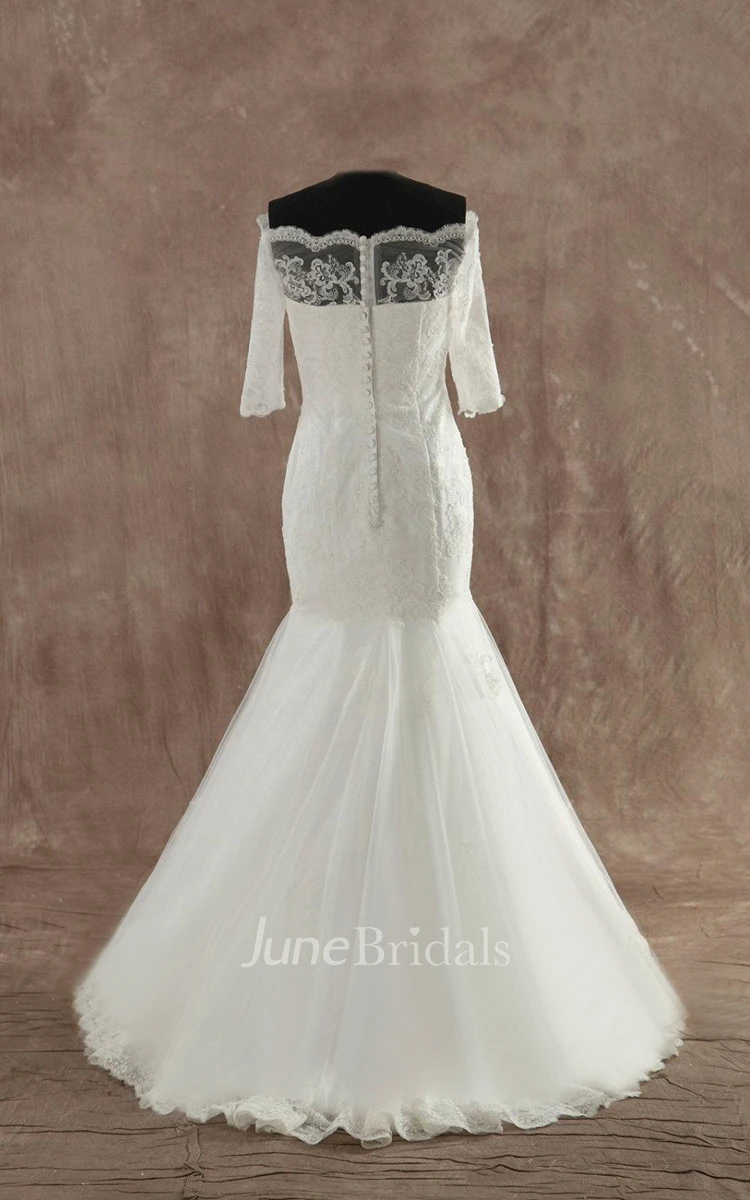 Mermaid Off-The-Shoulder Lace Satin Weddig Dress