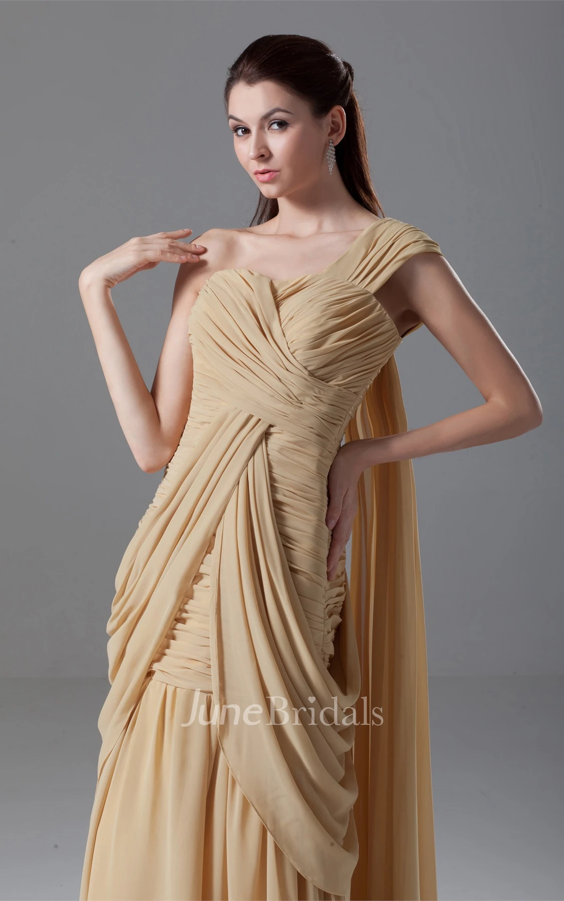 One-Shoulder Criss-Cross Maxi Gown with Draping