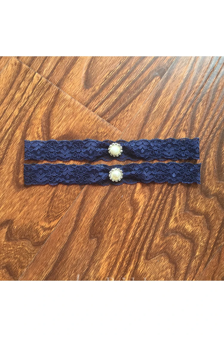 Sexy White Beaded Blue Lace Two Piece Elastic Garter Within 16-23inch