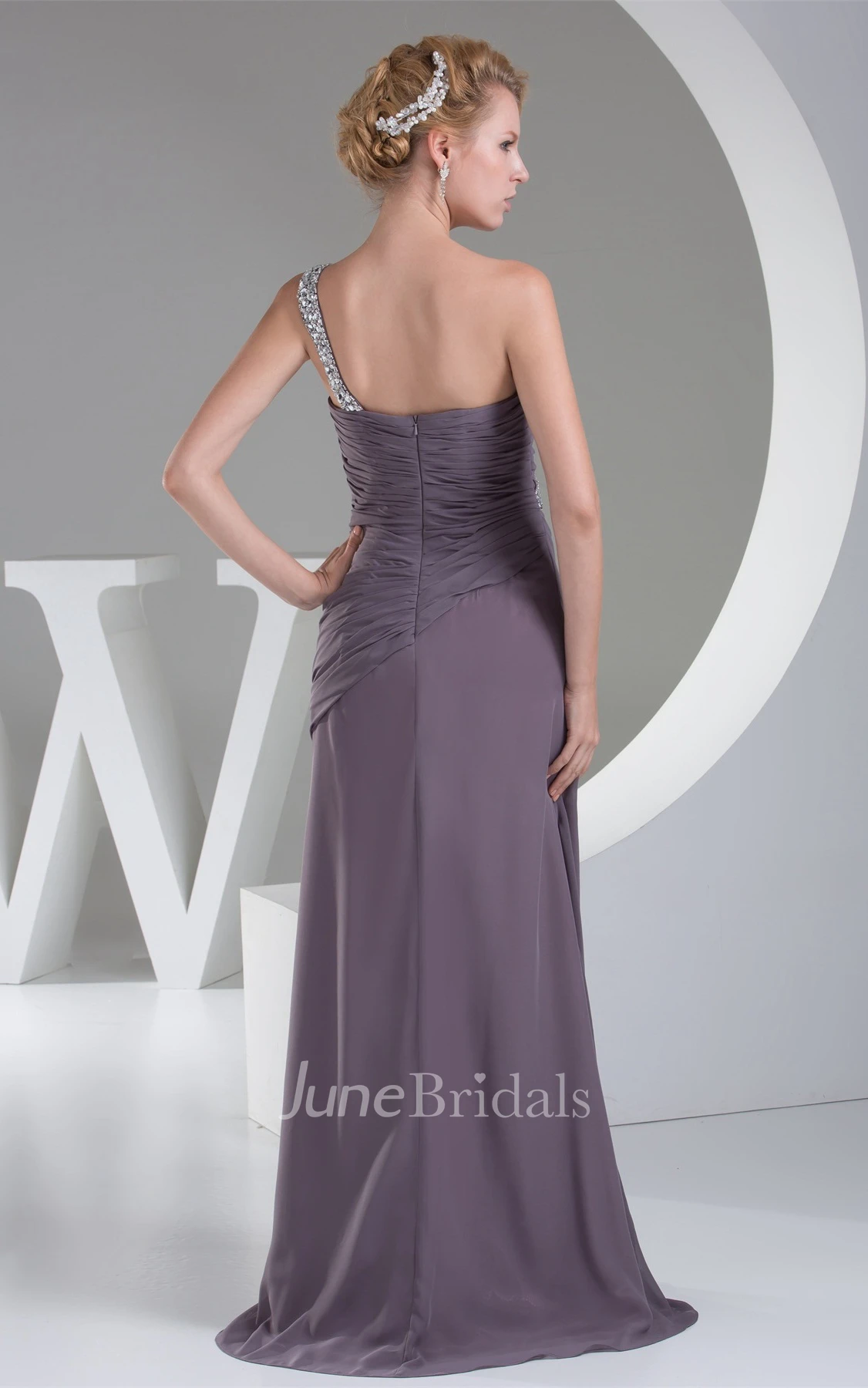 Sweetheart Chiffon Maxi Dress with Ruching and Beaded Strap