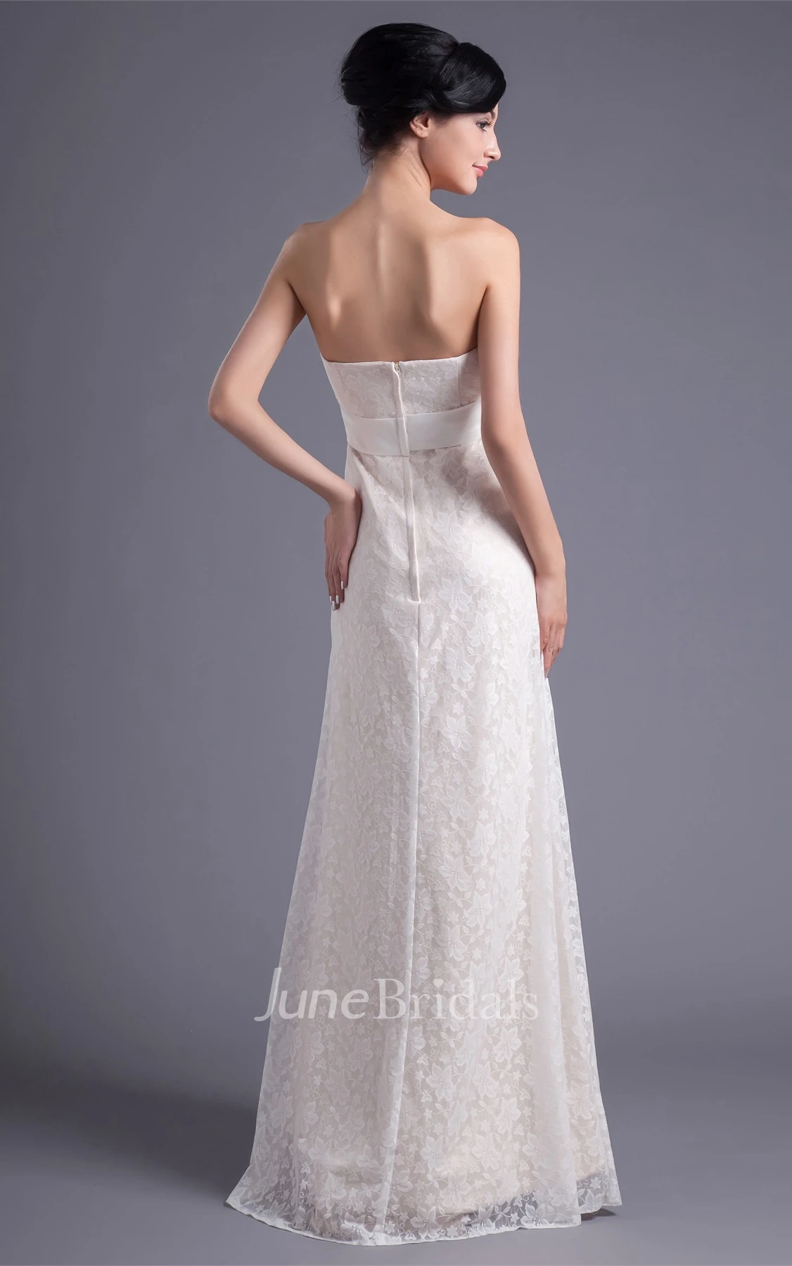 strapless sheath lace dress with cinched waist