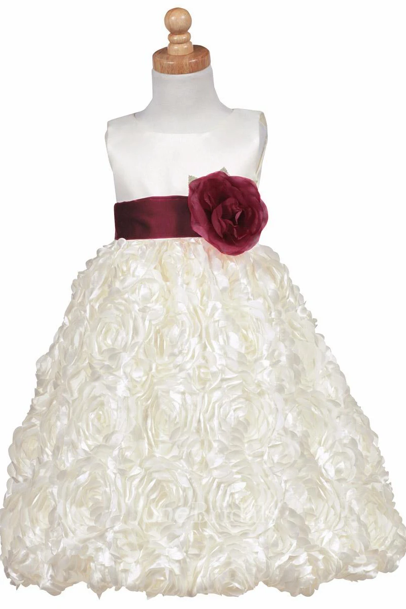 Tiered Satin Flower Girl Dress Tea-Length