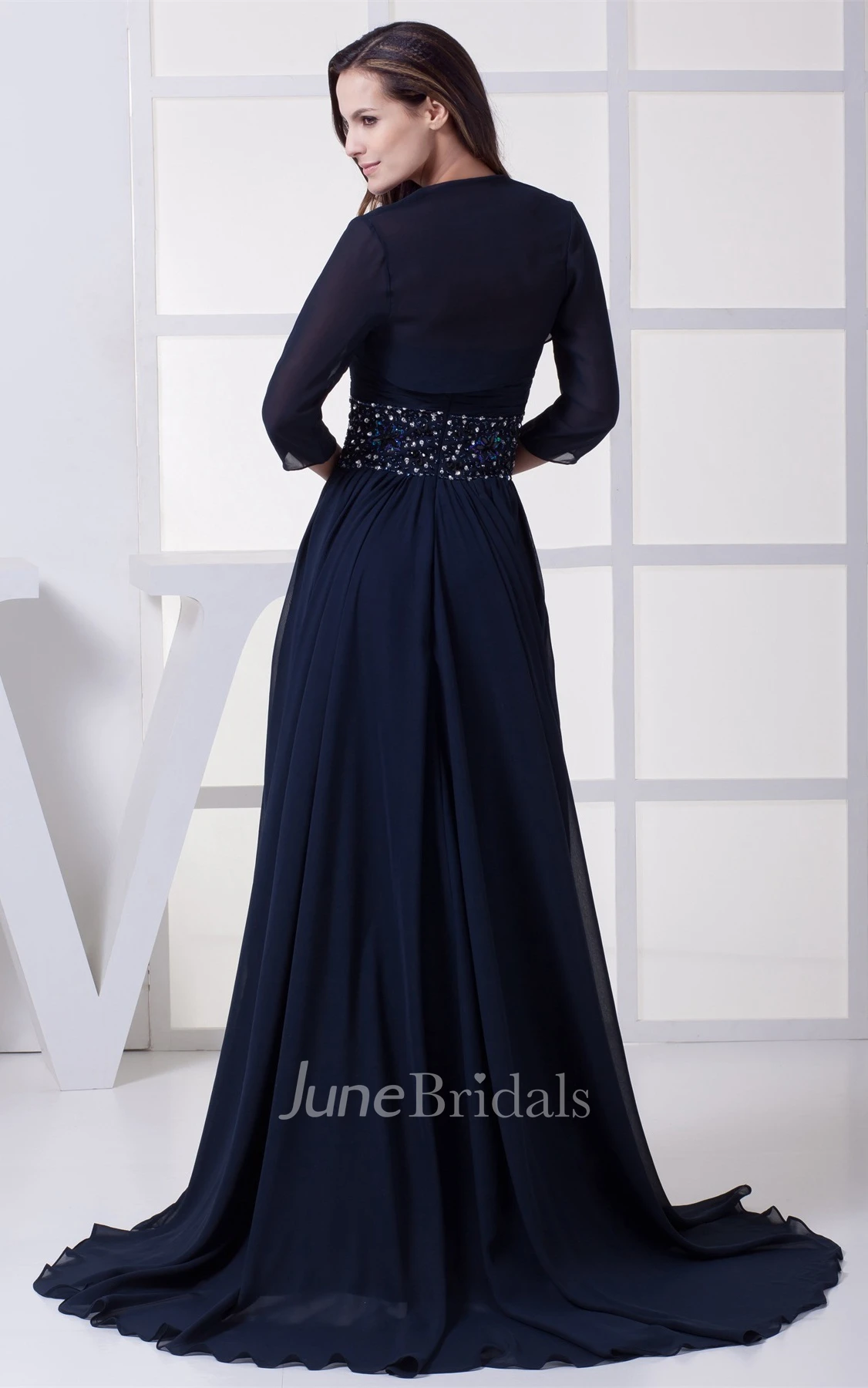 Strapless Ruched Chiffon Maxi Dress with Bolero and Beaded Waist