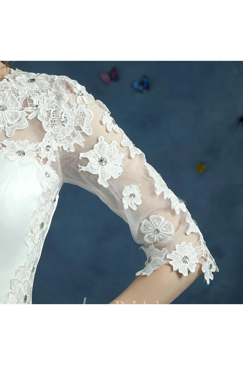 Elegant Lace Half Sleeve Wedding Dress Illusion Zipper Floor-length