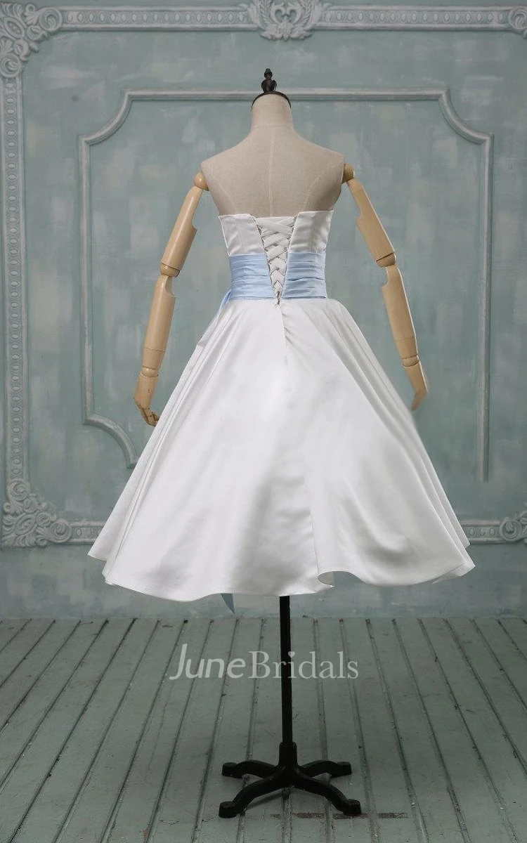 Sweetheart Lace-Up Back Satin Wedding Dress With Sash And Bow