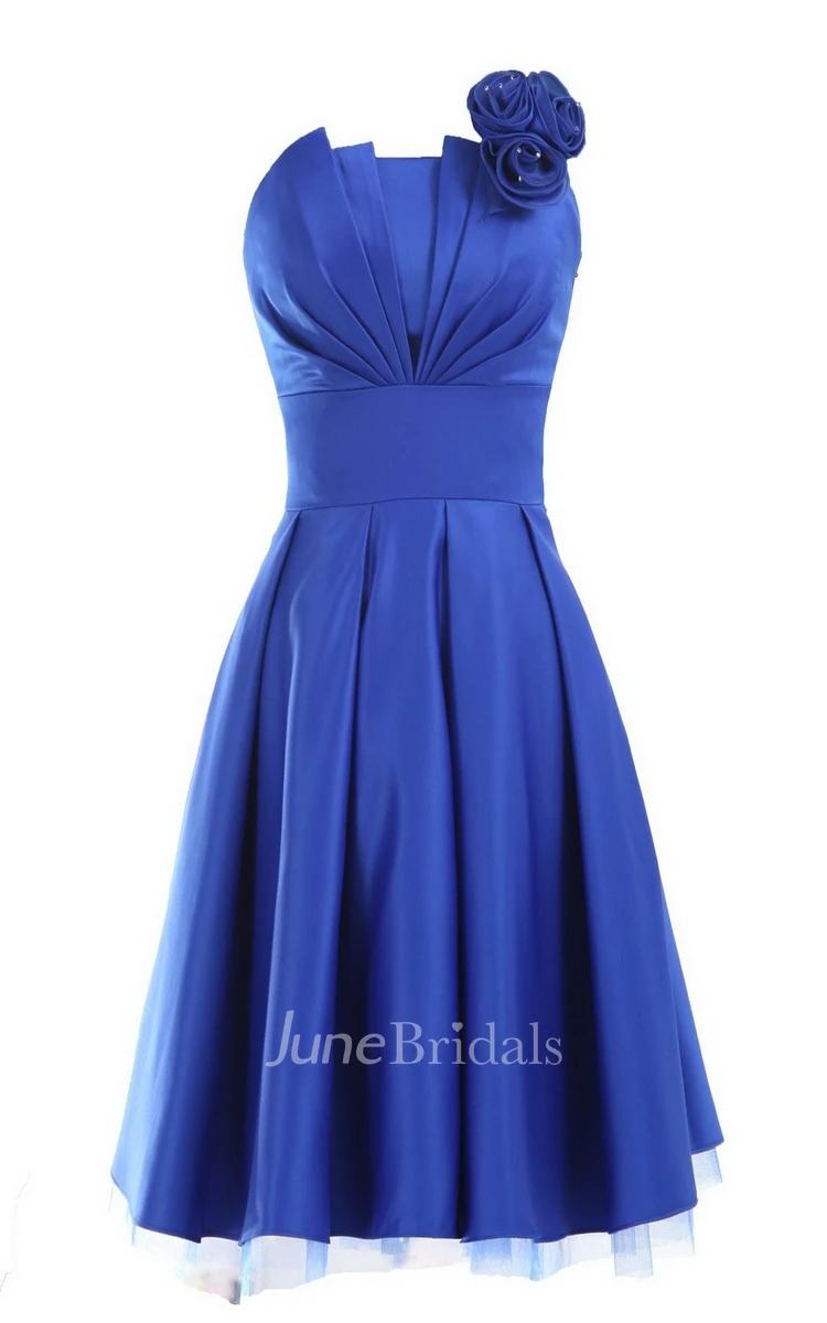 Strapless A-line Short Ruffled Dress With Flower