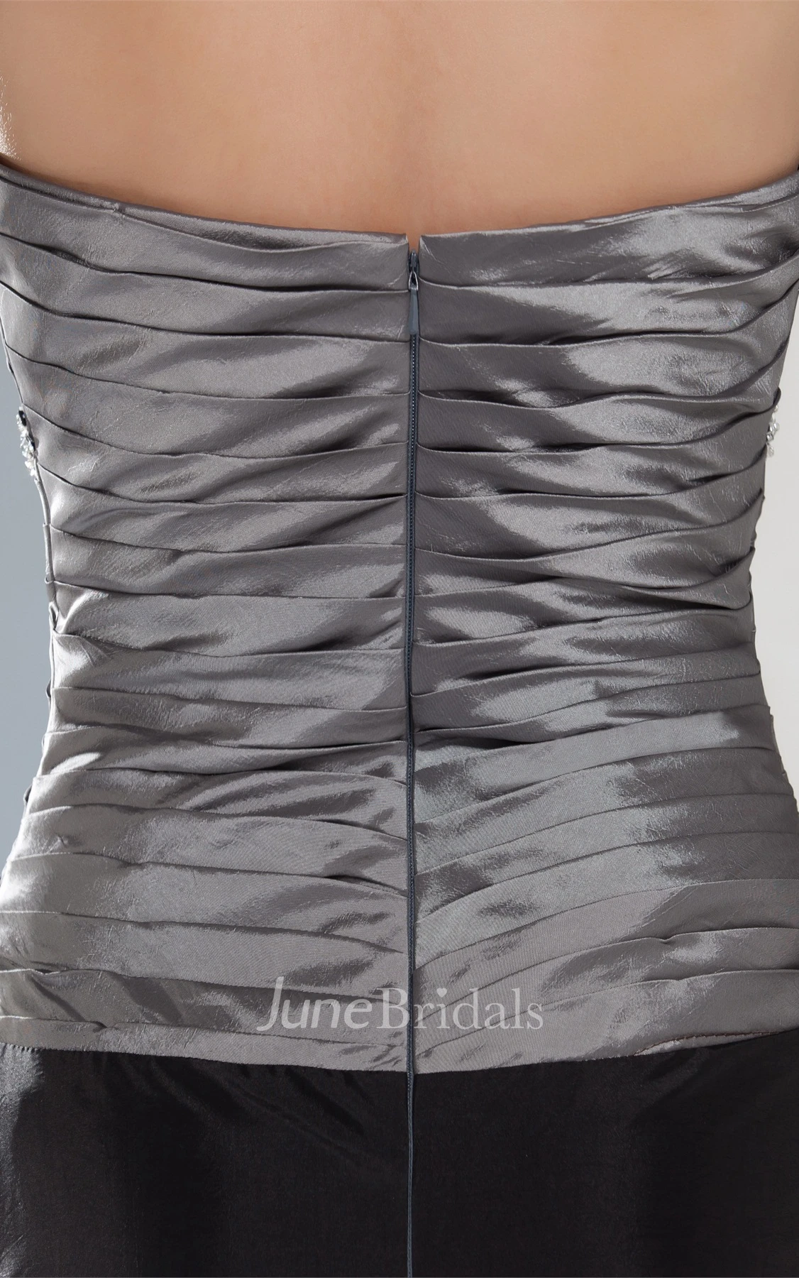 Strapless Ruched Floor-Length Dress with Ruching and Gemmed Waist