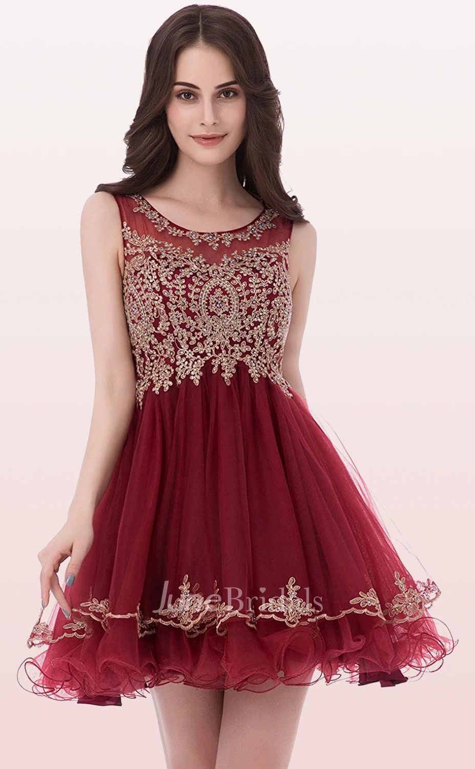 Romantic A Line Tulle Scoop Sleeveless Homecoming Dress with Embroidery