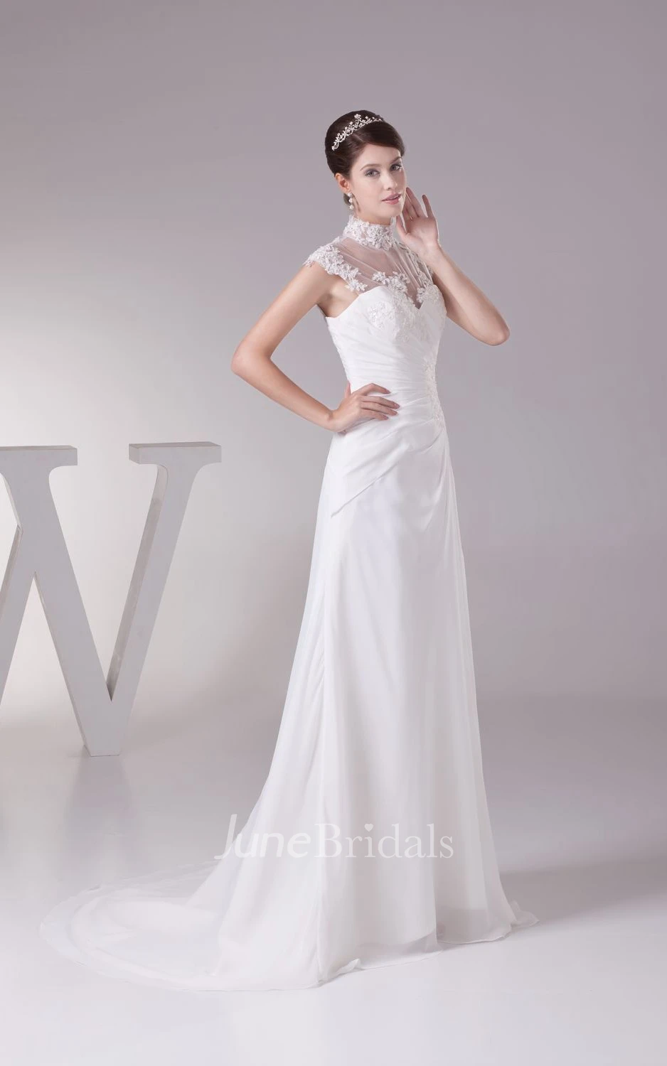 Exquisite High-Neck Ruched Sheath Dress With Illusion