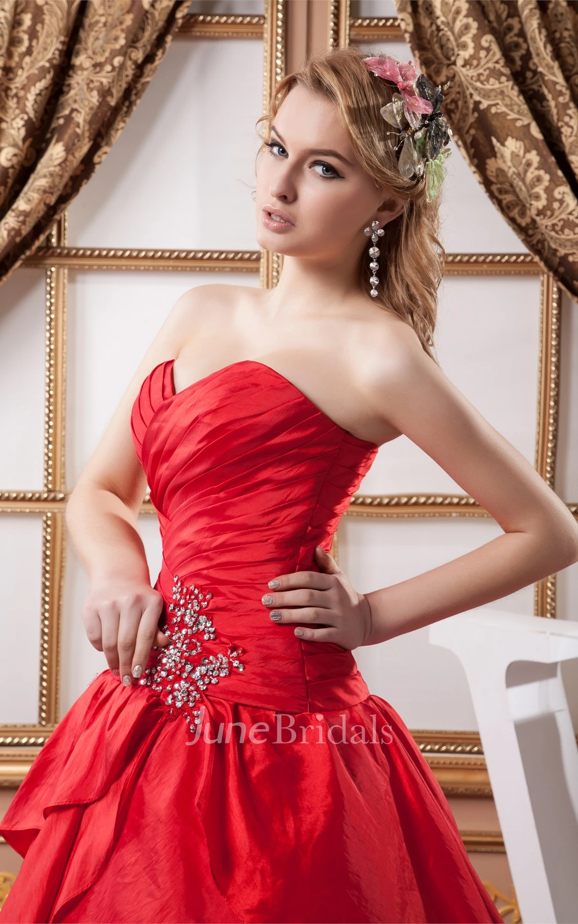 Sweetheart Criss-Cross Draped Gown with Crystal Detailing
